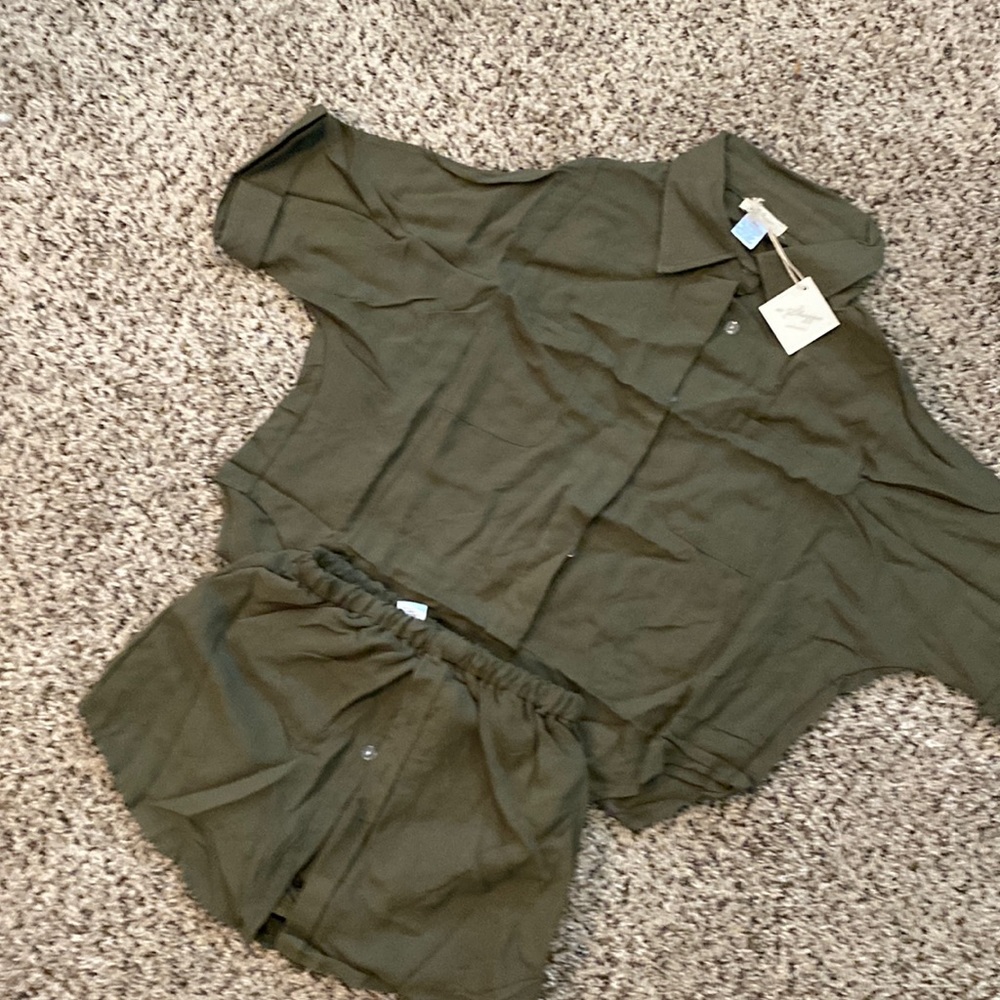 Olive TWO PIECE Shirt dress with hidden shorts set